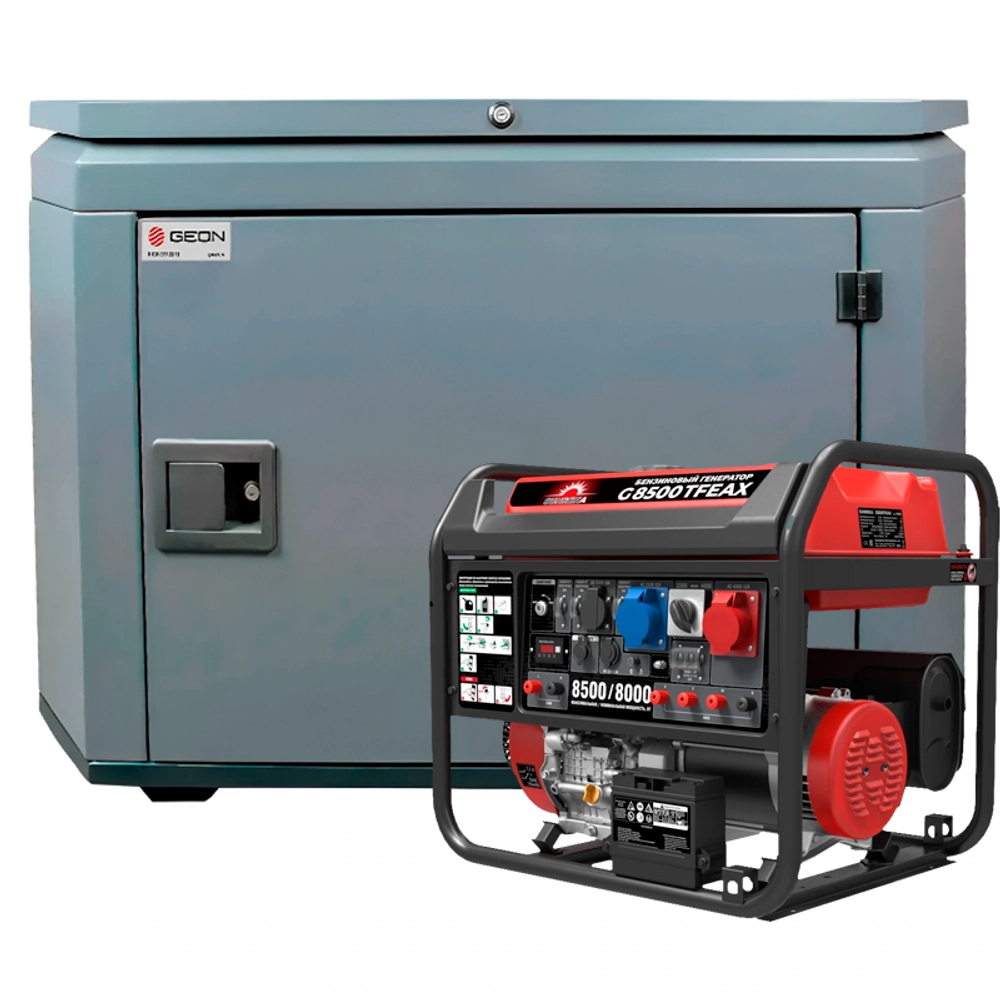 Генератор бензиновый SUNREKA G8500TFEAX с кожухом Geon 1400SS RAL 7024