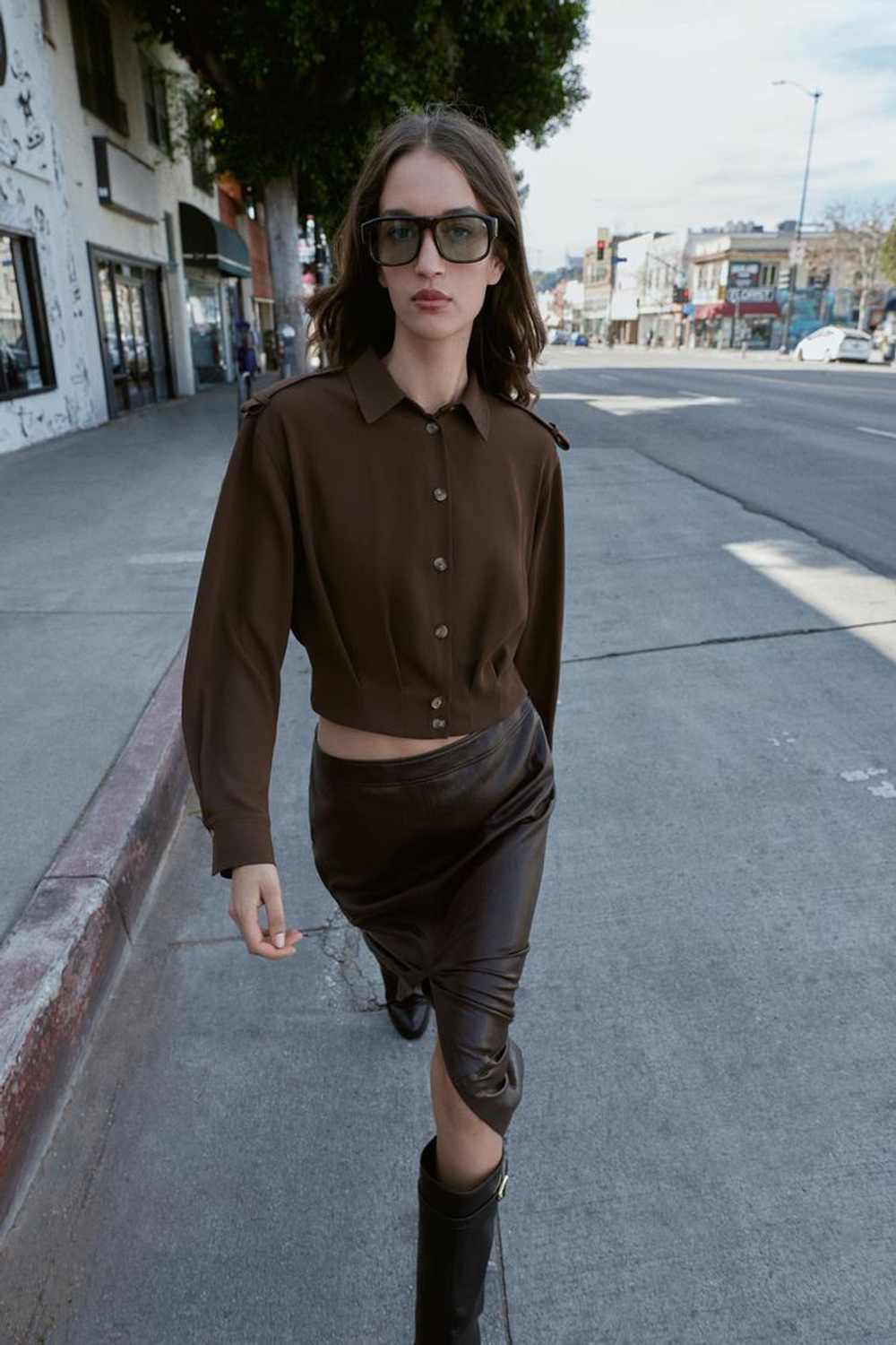 ZARA РУБАШКА C ХЛЯСТИКАМИ НА ПЛЕЧАХ, КОРИЧНЕВЫЙ