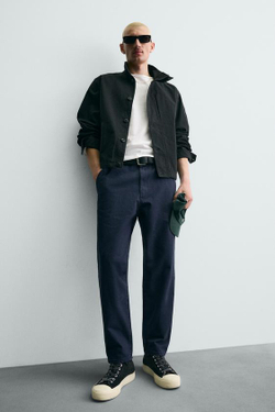 ZARA БРЮКИ CARROT FIT С ЭФФЕКТОМ ПОТЕРТОСТИ, МОРСКОЙ СИНИЙ