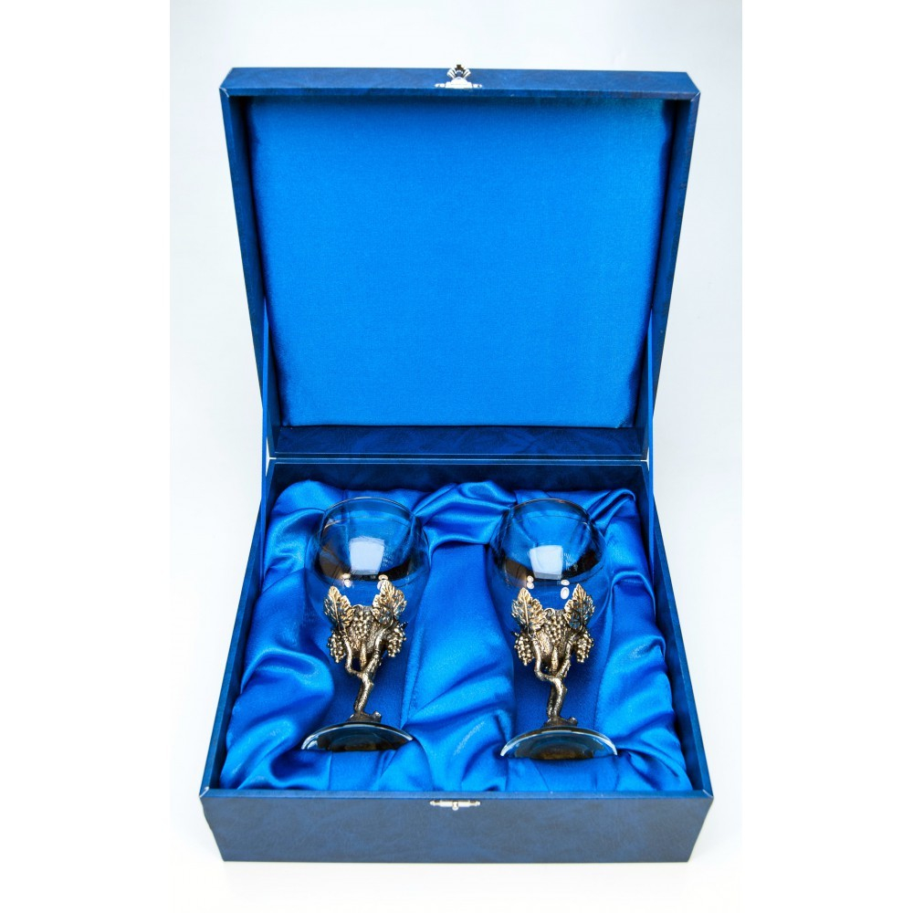 Набор бокалов 2шт. для вина Гроздь винограда в синей коробке