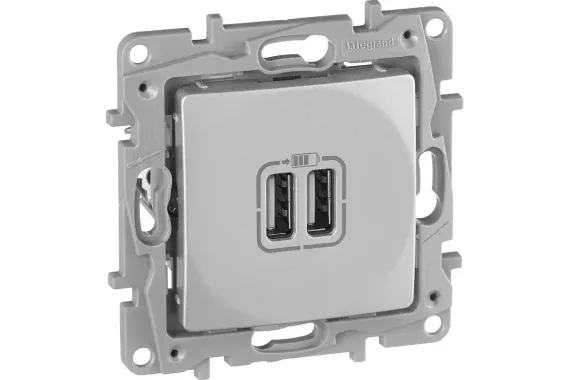 Розетка USB Legrand Etika двойная 2400мА алюминий 30196