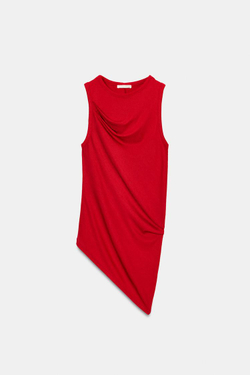 ZARA ДРАПИРОВАННЫЙ ТОП БЕЗ РУКАВОВ, КРАСНЫЙ