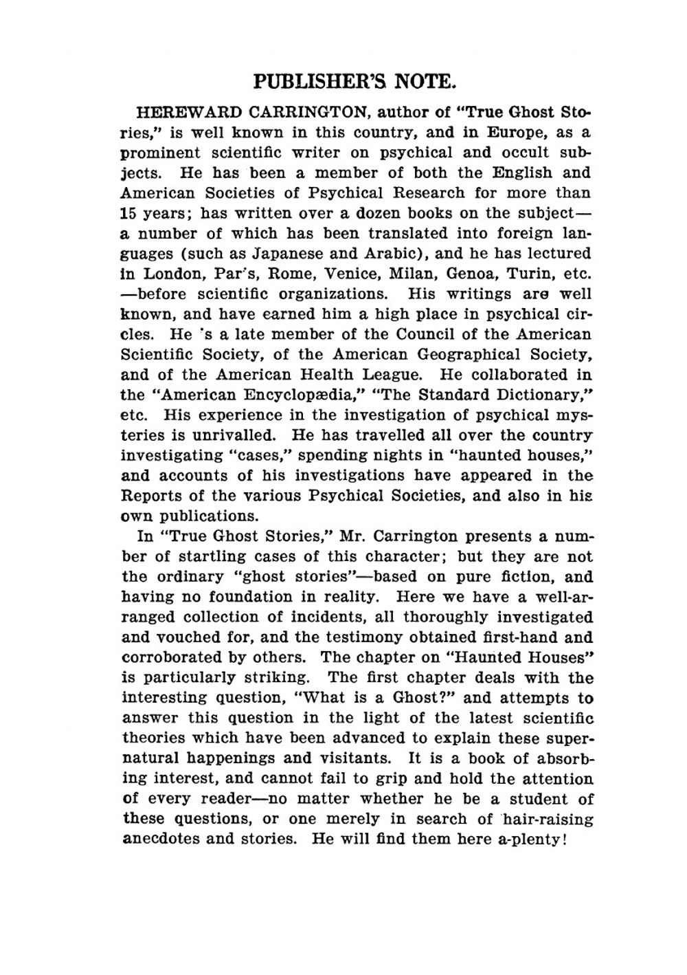 True Ghost Stories | Hereward Carrington