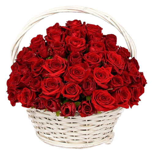 Корзина на похороны из живых цветов «80 красных роз»