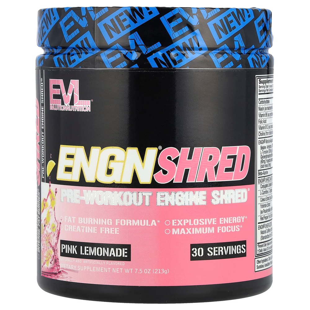 EVLution Nutrition, ENGN® Shred, предтренировочный комплекс Engine Shred®, со вкусом розового лимонада, 213 г (7,5 унции)