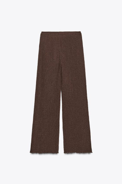 ZARA ПРЯМЫЕ БРЮКИ ИЗ ТКАНИ С ТЕКСТУРОЙ, ТЕМНО-КОРИЧНЕВЫЙ