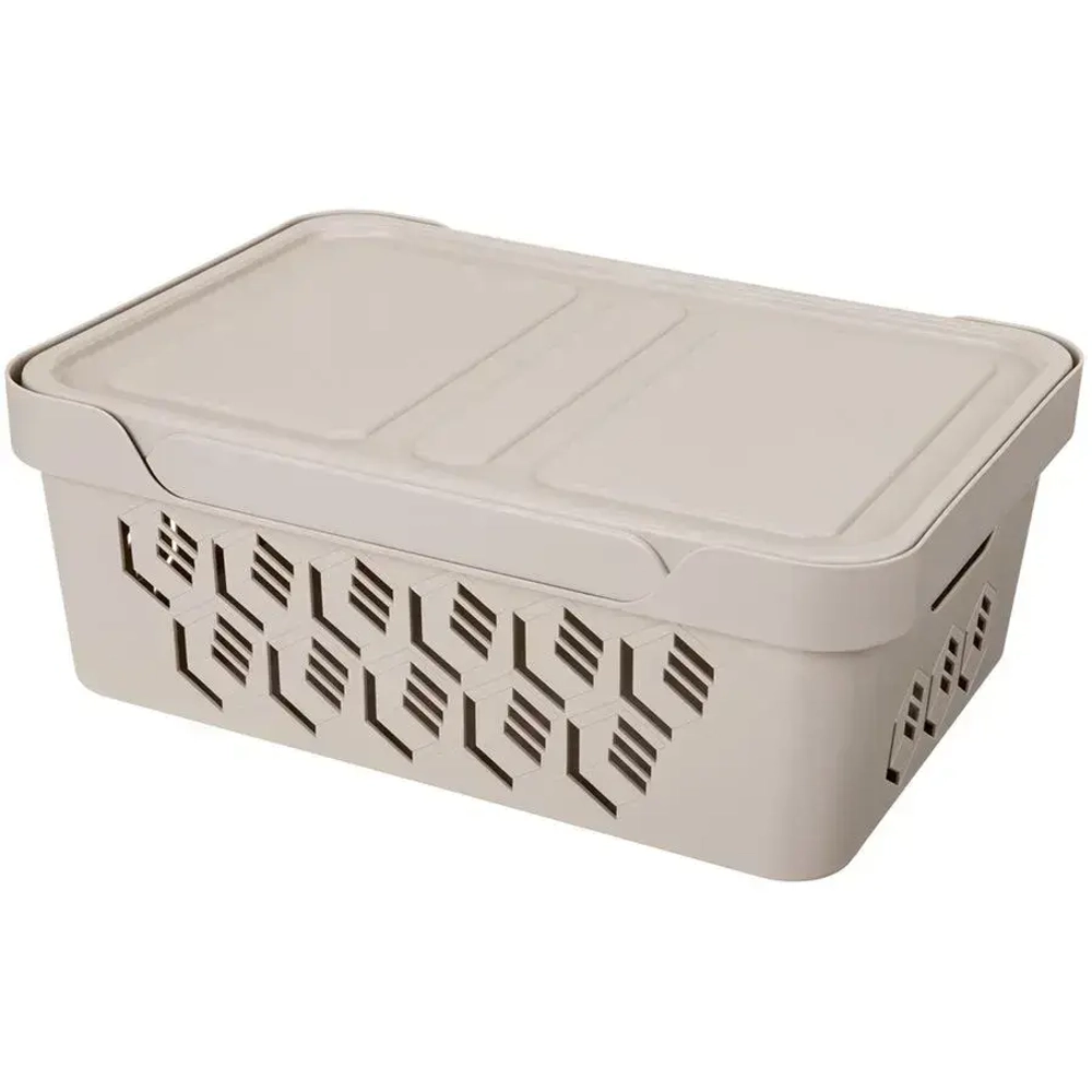 Ящик с крышкой универсальный deluxe, 380х140 мм, 12л (светло-бежевый)