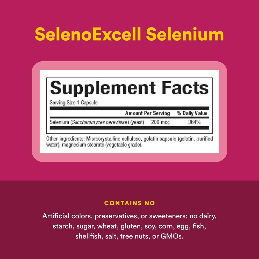 Natural Factors, SelenoExcell, селен, 200 мкг, 90 капсул
