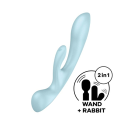 Гибкий вибратор-кролик 2 в 1 Satisfyer Triple Oh, голубой