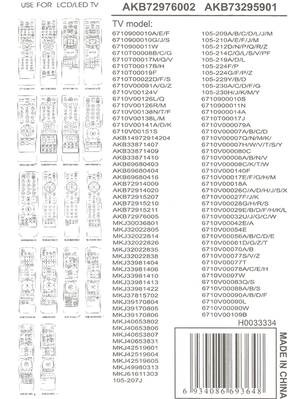 Пульт универсальный для LG RM-B1167   HRM1033
