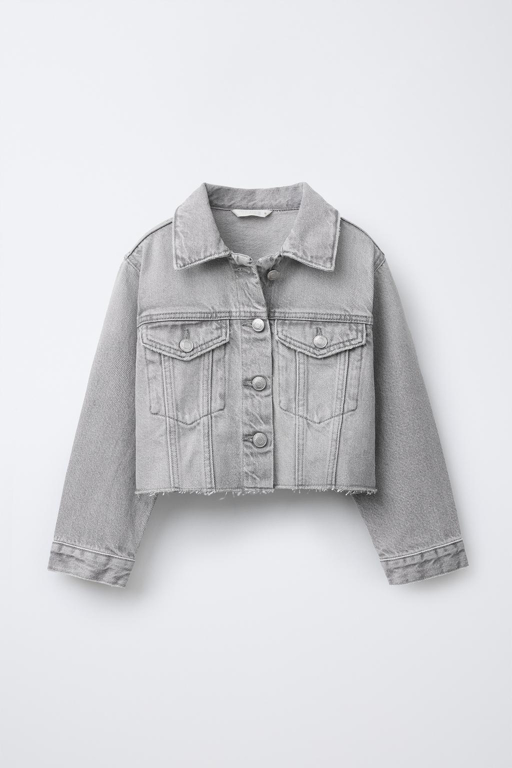 ZARA ДЖИНСОВАЯ КУРТКА CROPPED, СЕРЫЙ