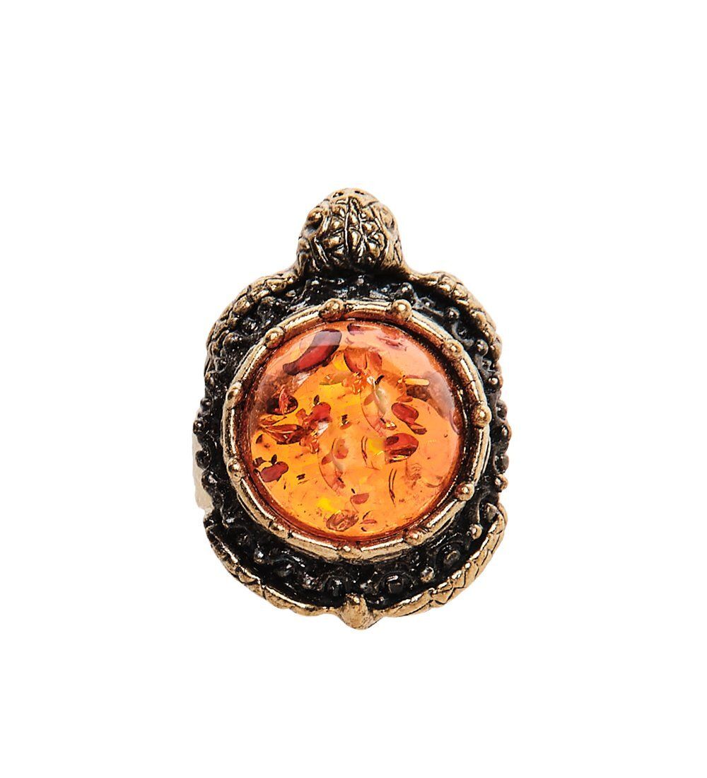 AM-2515 Кольцо «Черепаха морская» (латунь, янтарь)