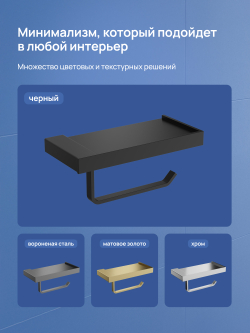 Держатель для туалетной бумаги STWORKI Дублин S41345BK настенный, матовый черный, с полкой