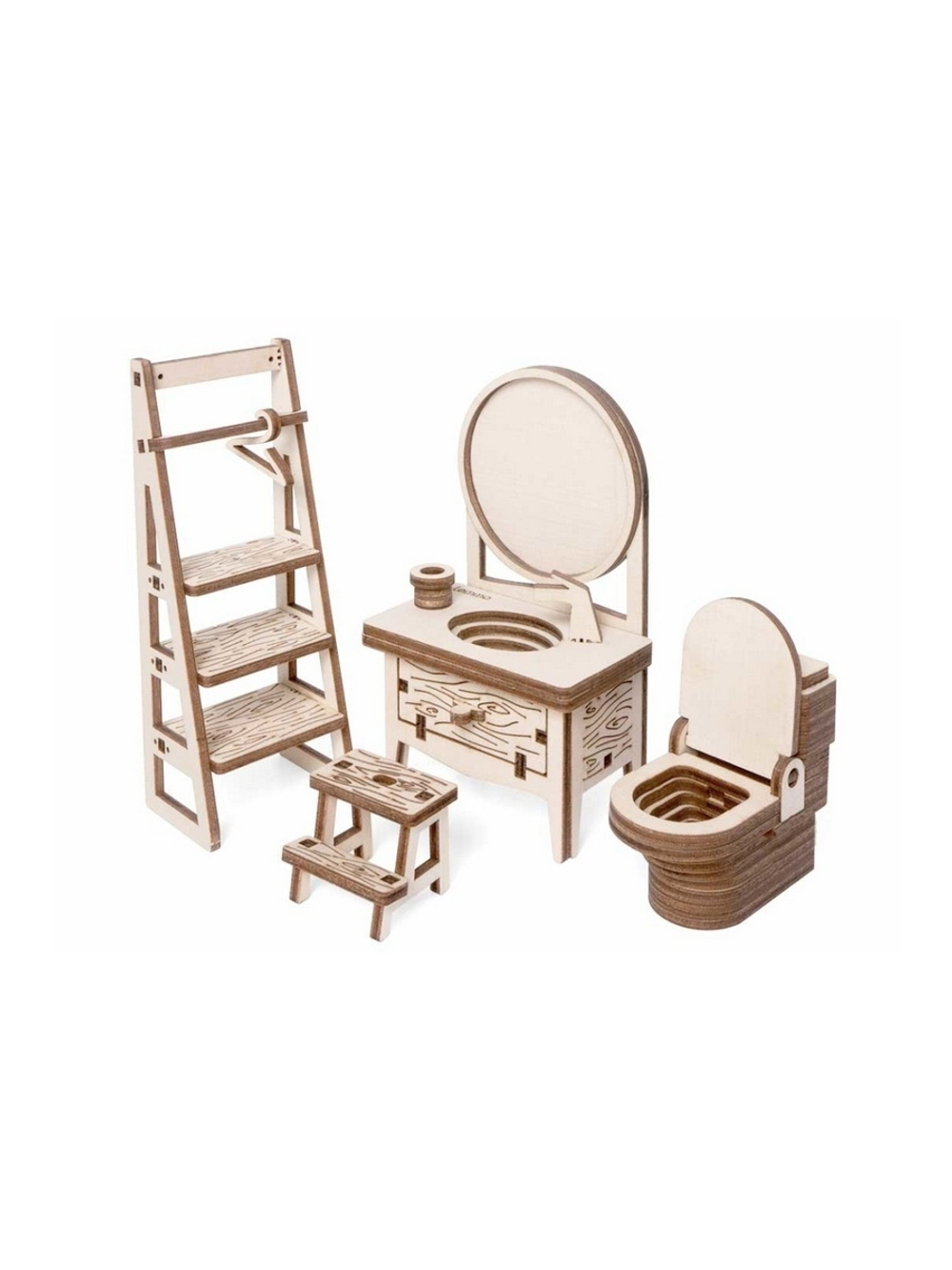 Деревянный конструктор Lemmo МОДЕЛЬ "НАБОР МЕБЕЛИ ВАННАЯ", 129 деталей