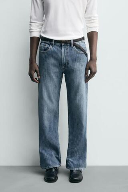 ZARA ДЖИНСЫ STRAIGHT FIT BOOTCUT ФАКТУРНЫЕ, ГОЛУБОЙ