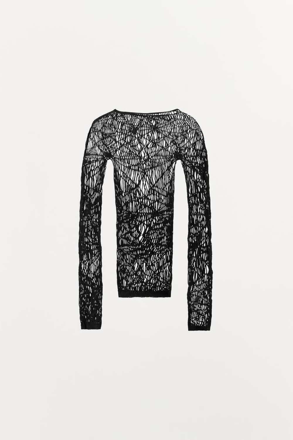 ZARA БЕСШОВНАЯ ПОЛУПРОЗРАЧНАЯ ФУТБОЛКА, ЧЕРНЫЙ