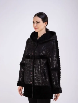 Дубленка женская натуральная с капюшоном оверсайз Турция