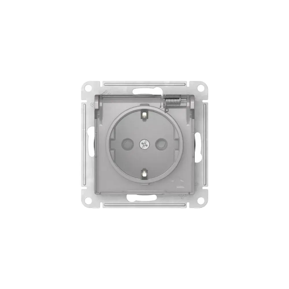 ATLASDESIGN AQUA РОЗЕТКА с зазем. со шт. с прозрач. крыш,16А,IP44, мех., быстрозажим. клем.,АЛЮМИНИЙ