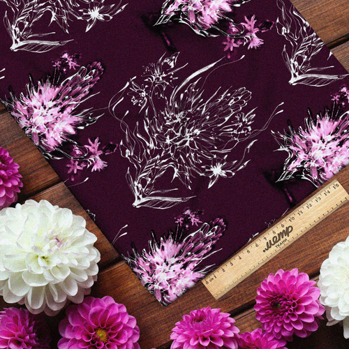 Ткань таффета бело-розовые воздушные растения