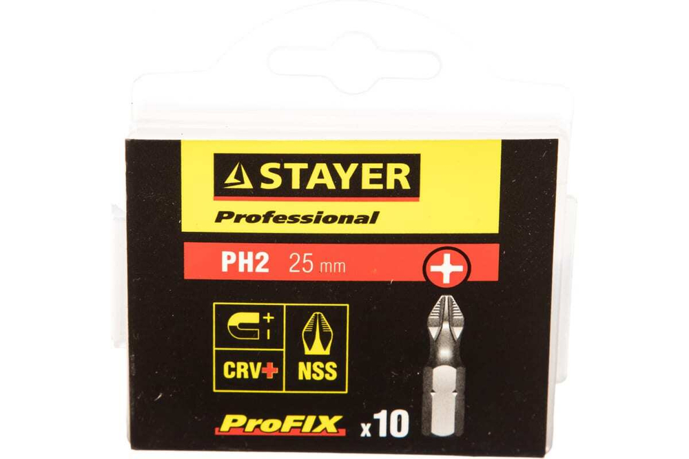 Биты PROFESSIONAL ProFix Phillips (10 шт; 25 мм; PH2; 1/4") STAYER 26201-2-25-10_z01