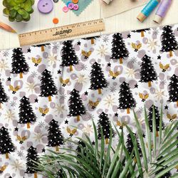 Ткань блэкаут чёрные новогодние ёлки