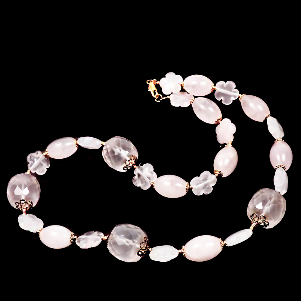 Бусы "Полянка" розовый кварц