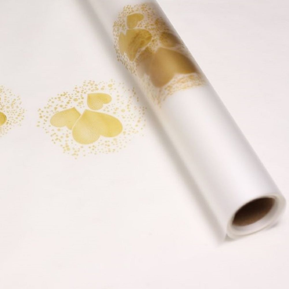 Пленка мат-я на втулке Сердца в облаках ЗОЛОТО (10м)