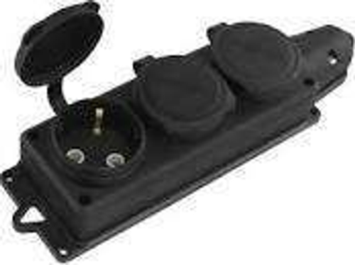 Колодка 3 гнезда каучук однофазная с заглушками Компакт с/з 16А 250В IP44