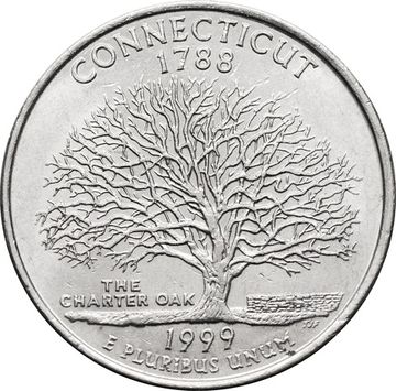 25 центов (1/4 доллара, квотер) 1999 США «Штат Коннектикут» (D)