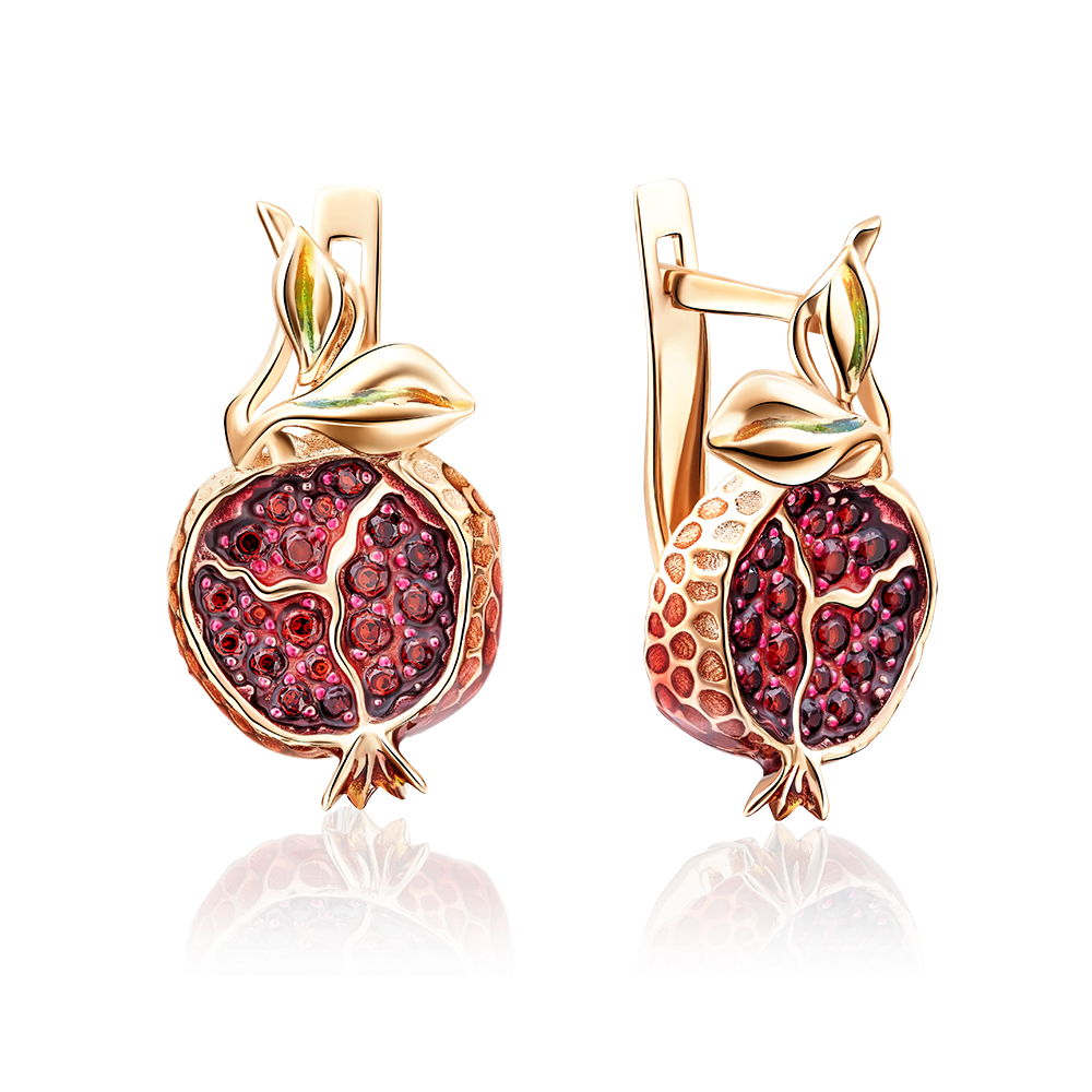 Серьги «Гранаты» с английским замком из красного золота c гранатами и эмалью 02-4047-00-204-1110-57