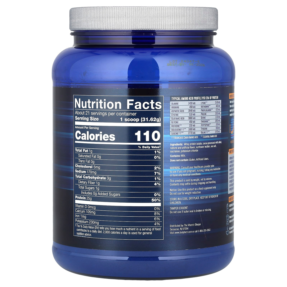 BodyTech, Изолят сывороточного протеина, насыщенный шоколад, 680 г (1,5 фунта)