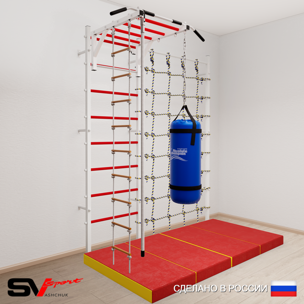 Шведская стенка Sv Sport 53470 (Турник рукоход/Канат/Лестница/Цепь/Мешок 30кг/Мат 2м/Канатный лаз)