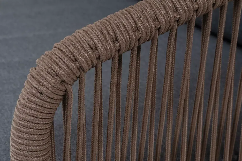 "Канны" диван 3-местный плетеный из роупа, основание дуб, роуп коричневый круглый, ткань темно-серая 027