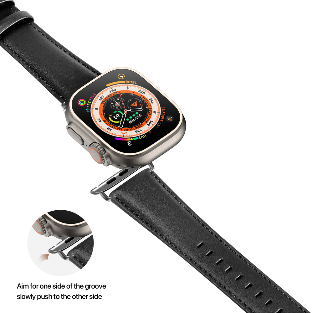 Ремешок из кожи черного цвета от Dux Ducis для смарт часов Apple Watch 42, 44, 45, 46, 49мм, серия YS Series