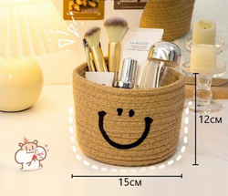 Корзина для хранения плетеная, вязаная размер 15*12см, бежевая