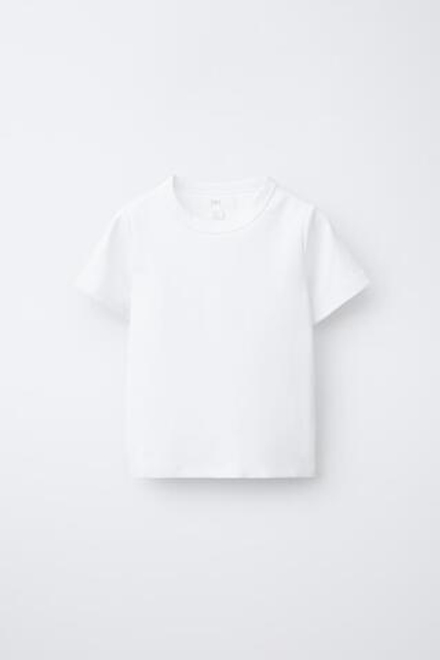 ZARA ОДНОТОННАЯ ФУТБОЛКА ИЗ ТРИКОТАЖА INTERLOCK, БЕЛЫЙ