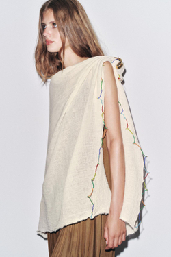 ZARA ОДНОТОННЫЙ ПЛАТОК С БУСИНАМИ, ЭКРЮ