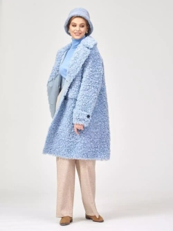 Шуба из шерсти мериноса чебурашка, голубая, SilverFox