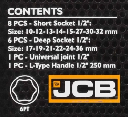 Головки ударные, набор 16пр., 1/2''(6гр.) JCB JCB-4169MPB