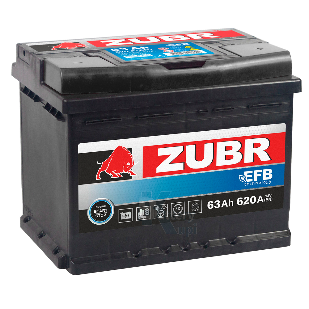 Аккумулятор ZUBR EFB (63Ah, 620A, R+) ZE630