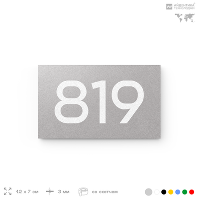 Номер на дверь 819, табличка на дверь для офиса, квартиры, кабинета, аудитории, склада, серая 120х70 мм, Айдентика Технолоджи