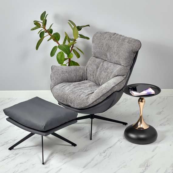 Кресло Hugo тёмно-серая экокожа, шенилл