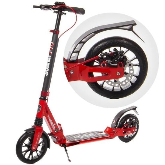 Складной двухколёсный самокат Micar Storm Pro 200 мм с двумя амортизаторами и ручным дисковым тормозом, красный