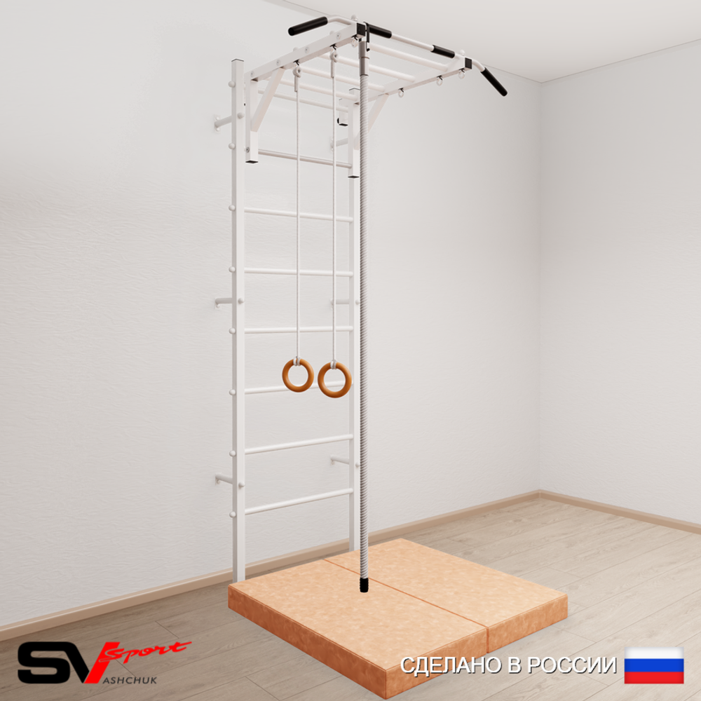 Шведская стенка Sv Sport усиленная 6334 (Турник рукоход/Канат/Кольца/Мат 1м)