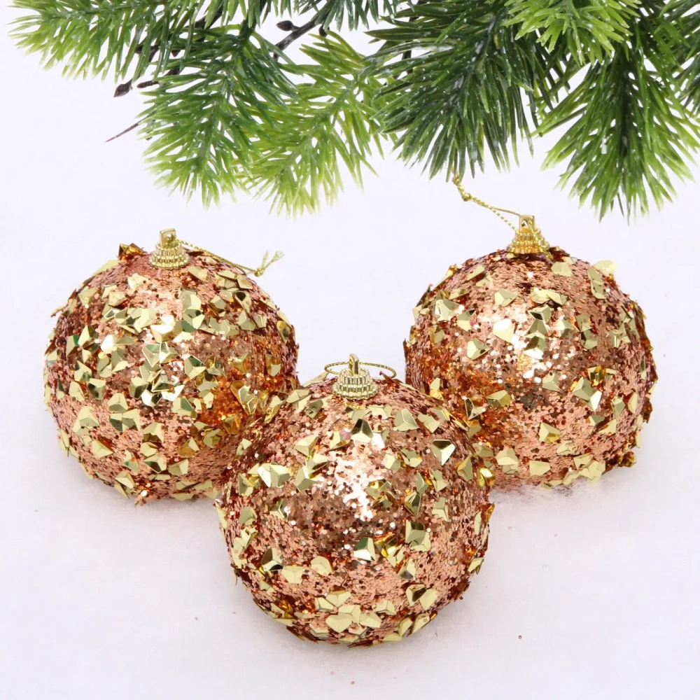 Новогодние шары «GLAME - Волшебный блеск» 8 см (набор 3 шт), Розовое золото
