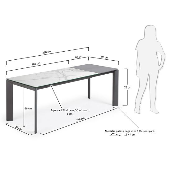 Стол Atta 160 (220) x90 антрацит, керамика