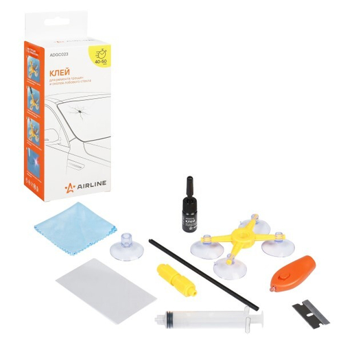 Клей для ремонта трещин и сколов лобового стекла (набор: клей UV 6 мл., вспомог.материалы) (AIRLINE)