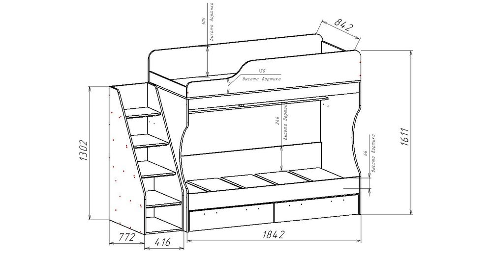 Геометрия-2 кровать двухъярусная, без матраца Делано светлый/белый
