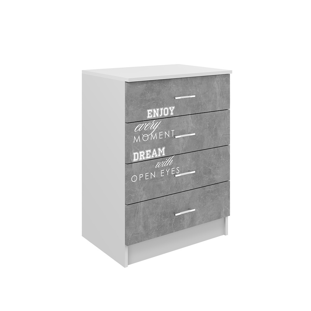 Комод Юниор-2 Лофт, Бетон светлый, Белый