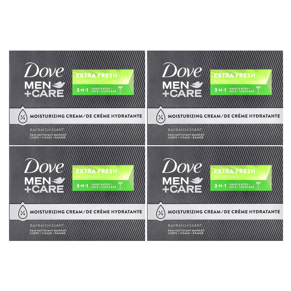 Dove, Men+Care, кусковое мыло 3-N-1, экстрасвежесть, 4 шт. по 106 г (3,75 унции)